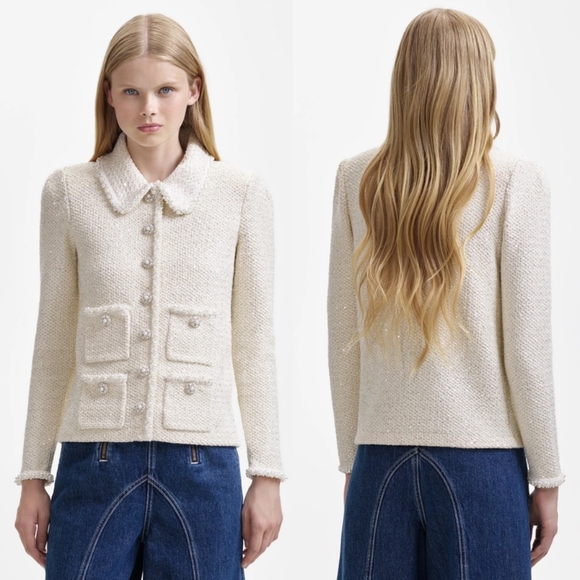 Self-Portrait CREAM SEQUIN KNIT PEARL CARDIGAN ASO Kate Middleton - Picture 3 of 7